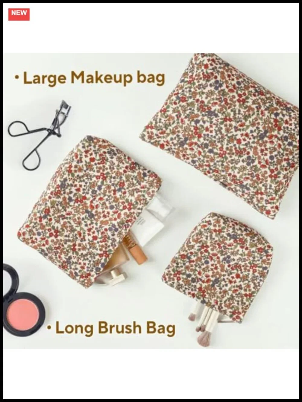 Corduroy Floral Makeup Bag Set of 3, Large Capacity Cosmetic Bags, Travel